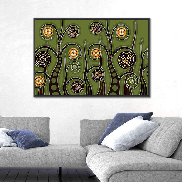 Olive Dotted Tree Dot Painting Canvas Wall Art