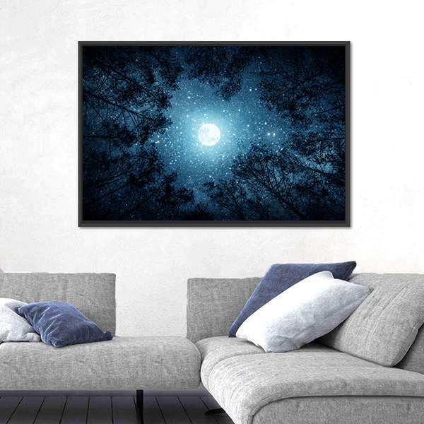 Milky Way And Moon From Forest Trees Canvas Wall Art