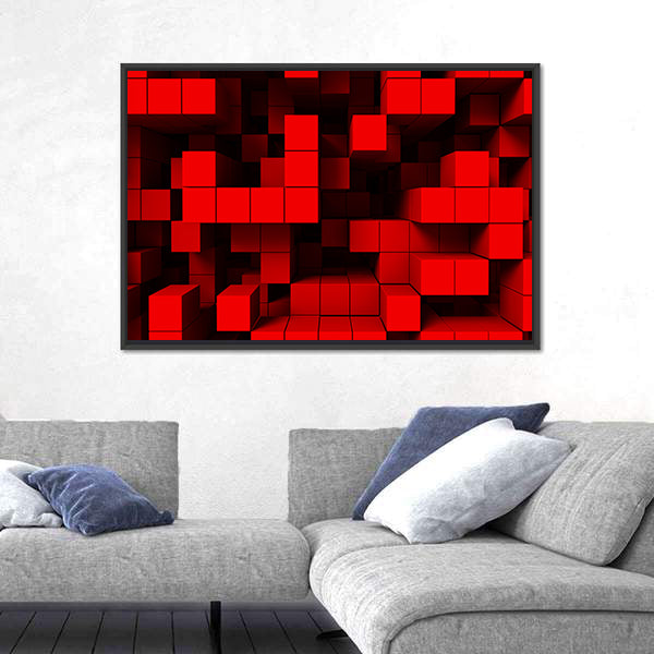 3d Red Cubes Abstract Canvas Wall Art