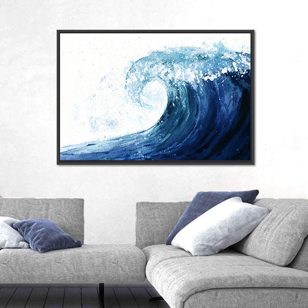 Crashing Ocean Wave Illustration Canvas Wall Art