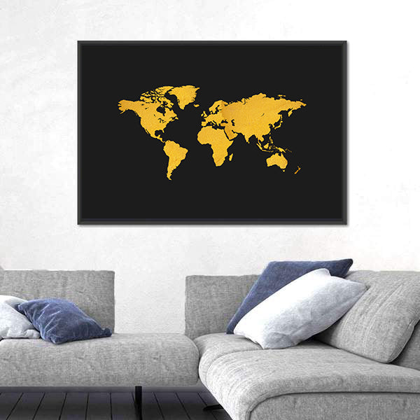 Gold Texture World Map Canvas Wall Art