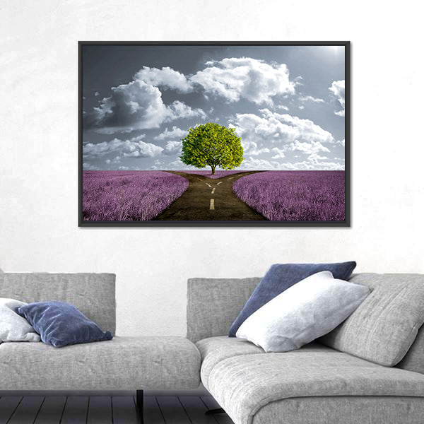Crossroad in Lavender Meadow Canvas Wall Art