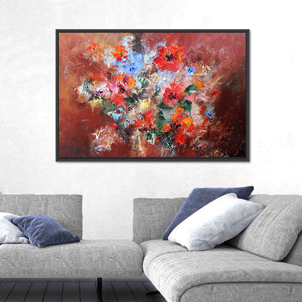 Abstract Bouquet with Red Poppies Canvas Wall Art