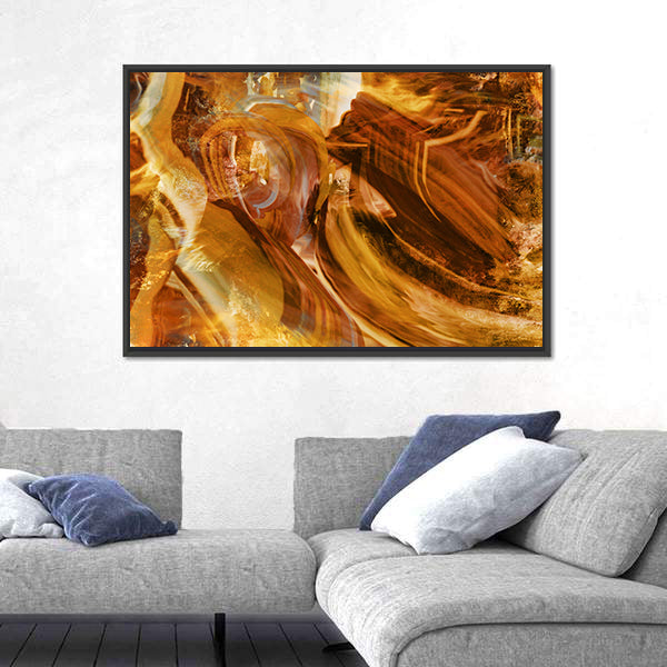 Amber and Gold Abstract with Layered Textures Canvas Wall Art