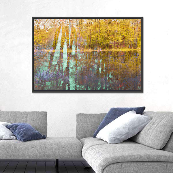 Autumn Lake Abstract with Light Streaks Canvas Wall Art