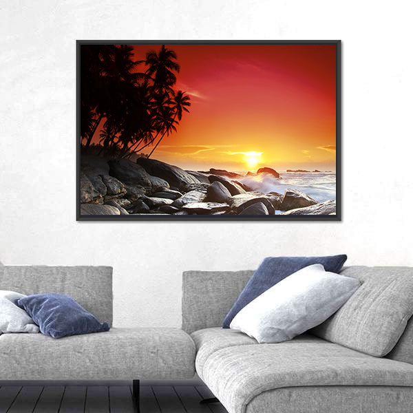 Sunset Over Sea Beach In Sri Lanka Canvas Wall Art