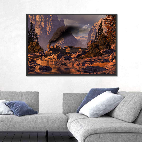 Old West Steam Locomotive at Sunset Canvas Wall Art