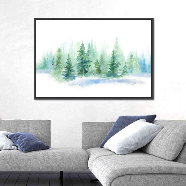 Misty Pine Forest Watercolor Canvas Wall Art