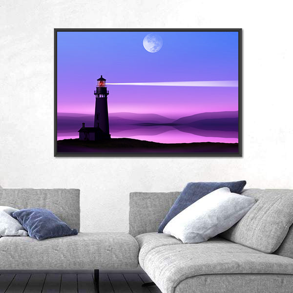 Moonlit Lighthouse Silhouette Canvas Wall Art