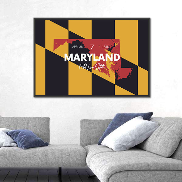 Maryland Flag Map Canvas Wall Art
