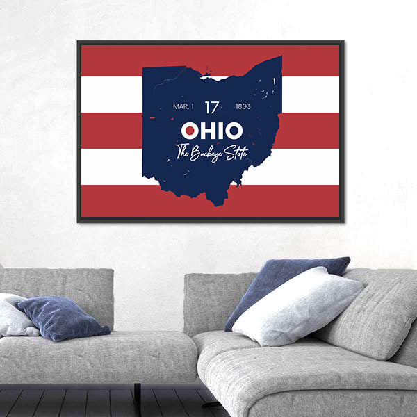 Ohio State Map with March 1 1803 Date Canvas Wall Art