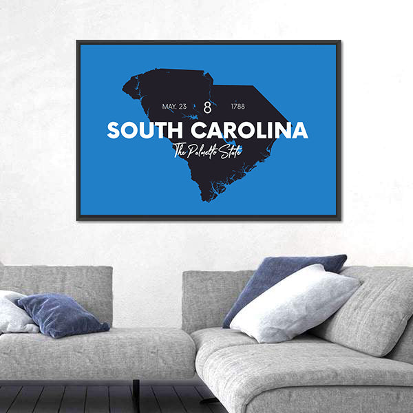 South Carolina Map Silhouette Canvas Wall Art