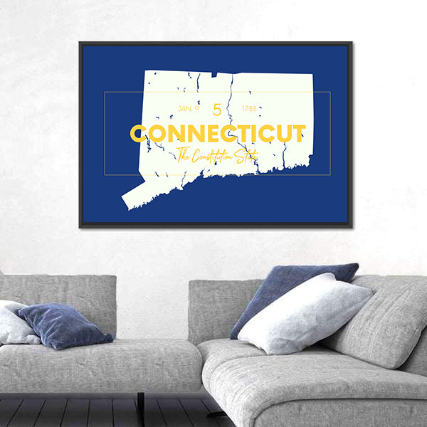 Connecticut State Map with Typography Canvas Wall Art