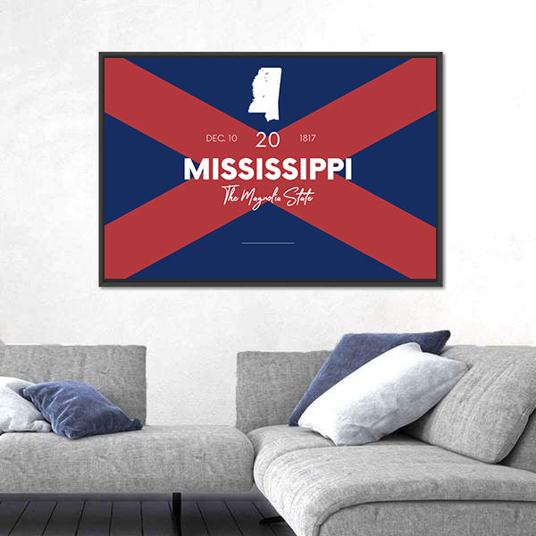 Mississippi State Map with Saltire Background Canvas Wall Art