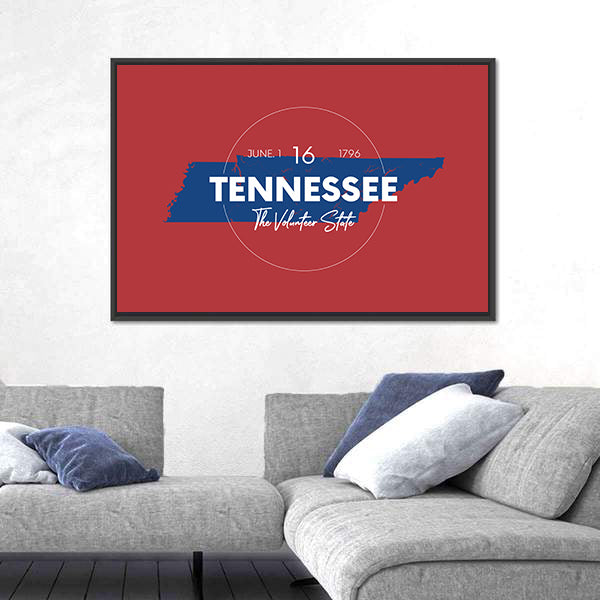 Tennessee State Map with Typography Canvas Wall Art