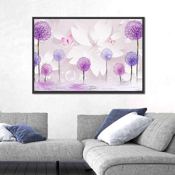 Purple Floral Lake Reflection Canvas Wall Art