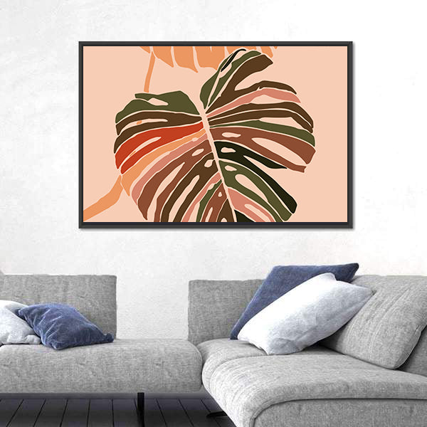 Monstera Leaf Color Block Illustration Canvas Wall Art