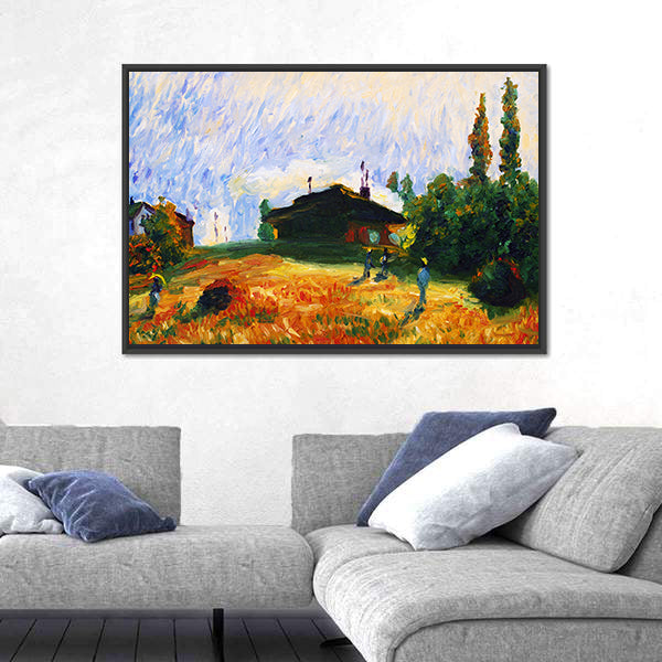 Pastoral Cottage in Golden Wheat Field Canvas Wall Art