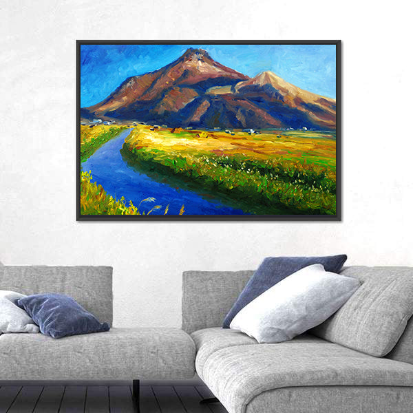 Jagged Mountain with Winding River Canvas Wall Art