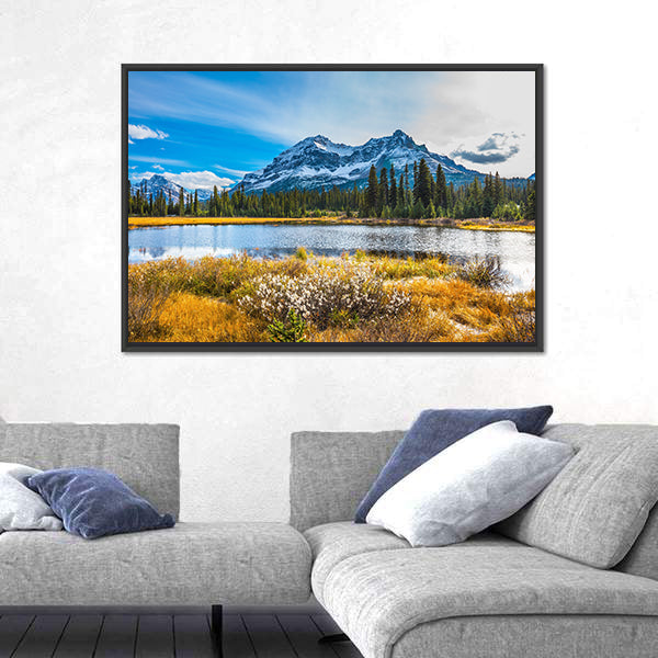 Snowy Rocky Mountains Lake Reflection Canvas Wall Art