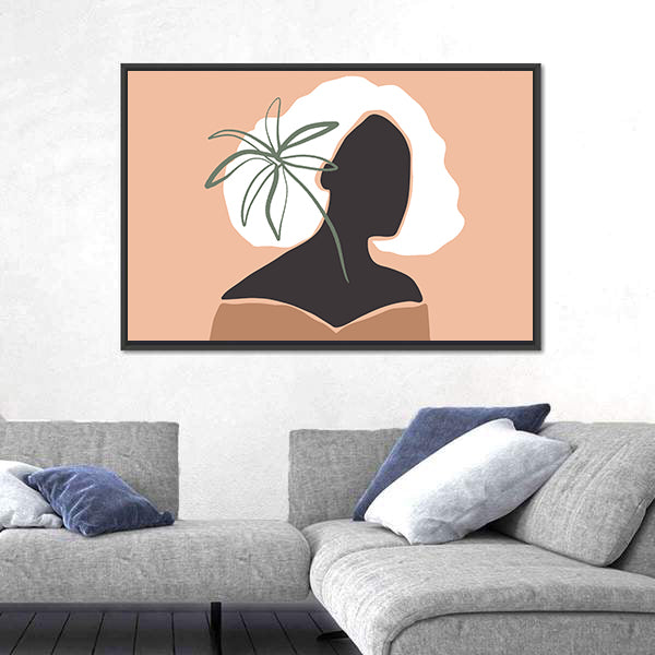 Pastel Terracotta Female Silhouette with Palm Leaf Canvas Wall Art