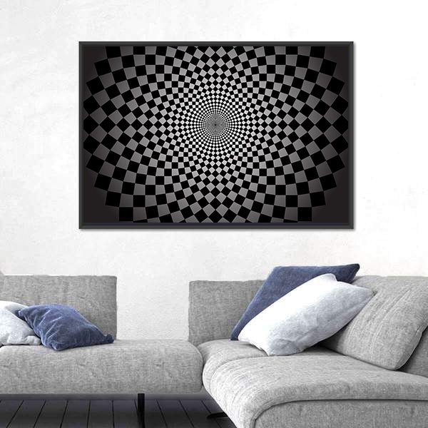 Concentric Checkered Vortex Canvas Wall Art