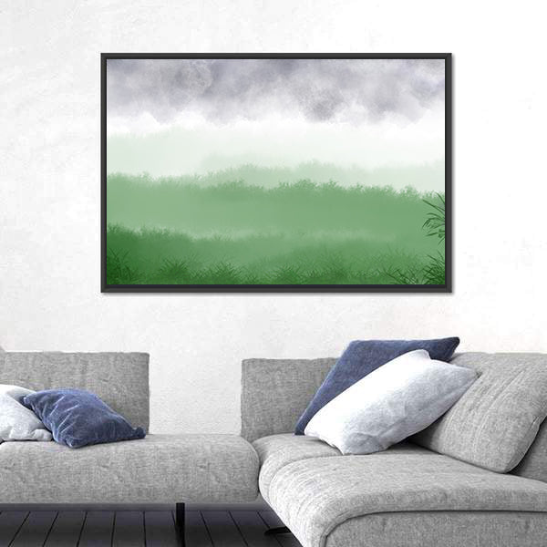 Misty Green Field with Rolling Hills Canvas Wall Art