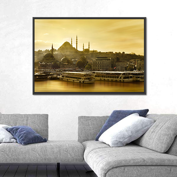 Suleymaniye Mosque Golden Horn In Istanbul Turkey Canvas Wall Art