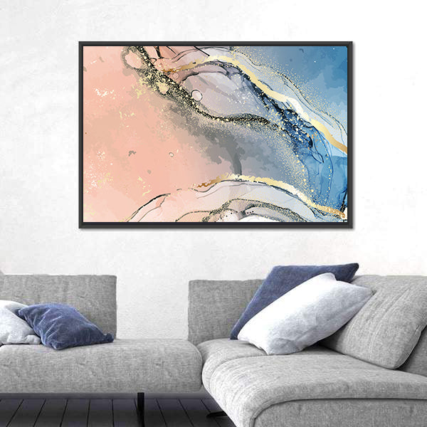 Pastel Marble Abstract with Gold Veins Canvas Wall Art