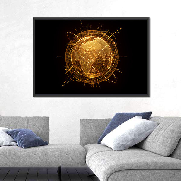 Global Network Wireframe Globe Canvas Wall Art