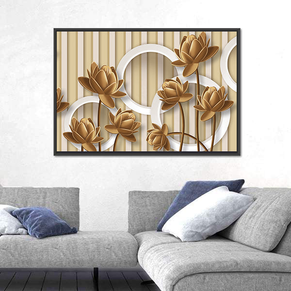 Golden Lotus with Interlocking White Rings Canvas Wall Art