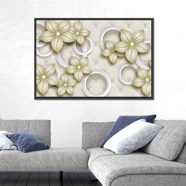 Quilted Floral Wallpaper with Pearl Accents Canvas Wall Art