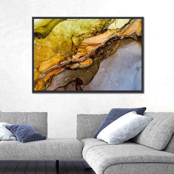Alcohol Ink Abstract with Gold Veins Canvas Wall Art