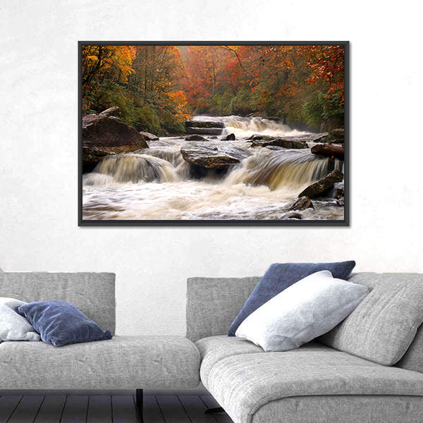 Autumn Mountain River In Carolina Canvas Wall Art