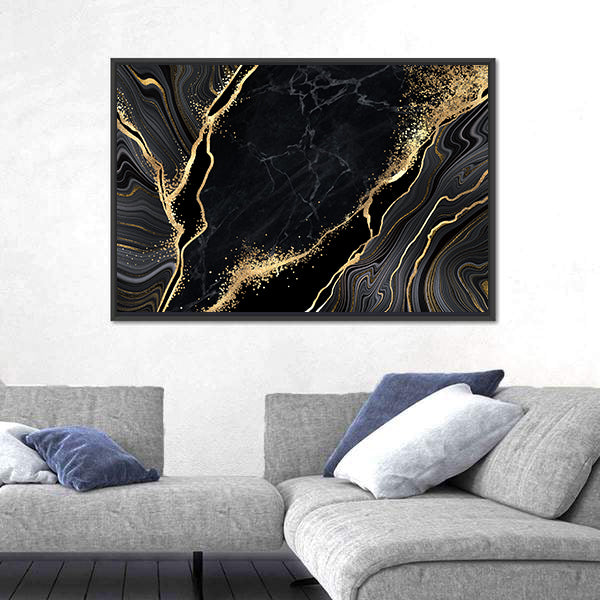 Black Marble With Gold Veins Canvas Wall Art