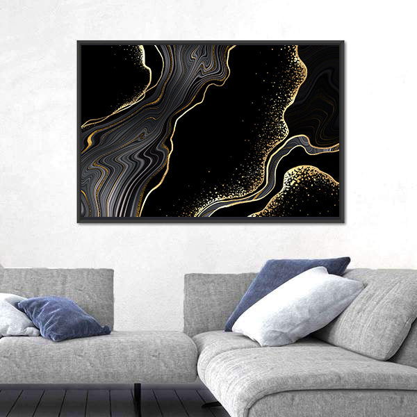 Textured Black Marble With Gold Veins Canvas Wall Art