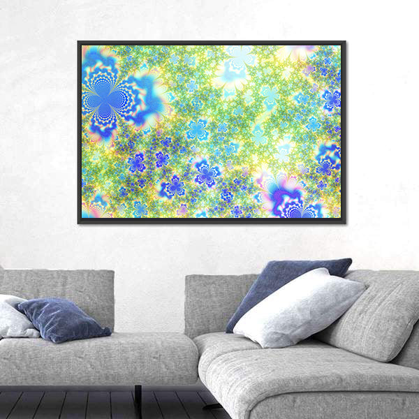 Fractal Floral Geometry in Blue and Green Canvas Wall Art