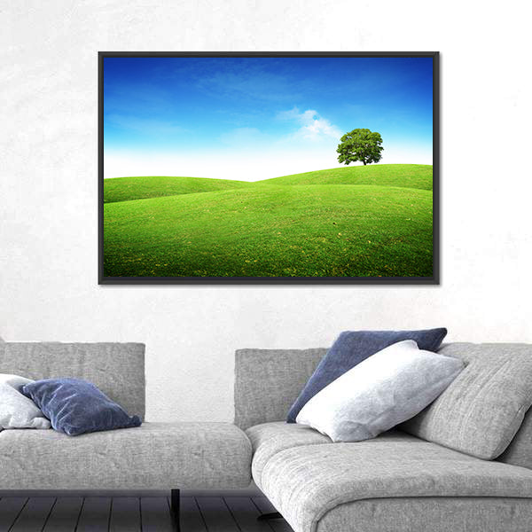 Lone Tree on Rolling Green Hills Canvas Wall Art