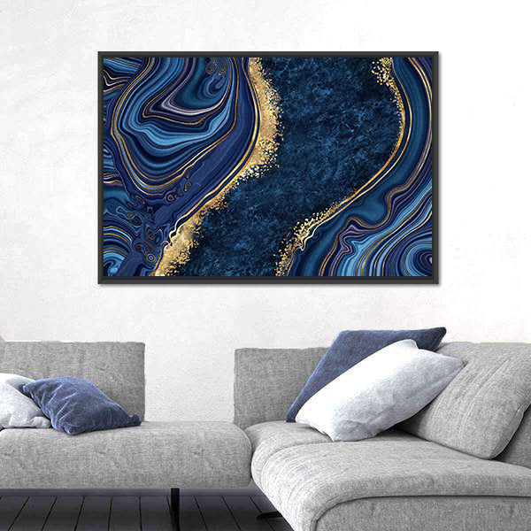 Blue Agate with Gold Veins Canvas Wall Art