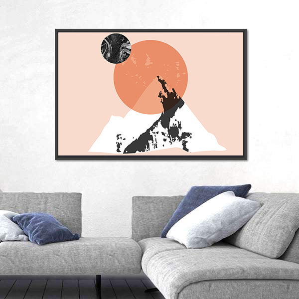 Sun and Moon Minimalist Mountain Landscape Canvas Wall Art