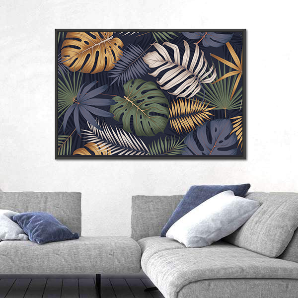 Monstera and Palm Leaf Pattern Canvas Wall Art