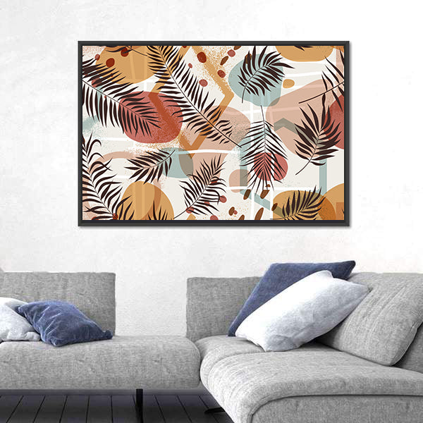 Terracotta Tropical Palm Fronds Pattern Canvas Wall Art
