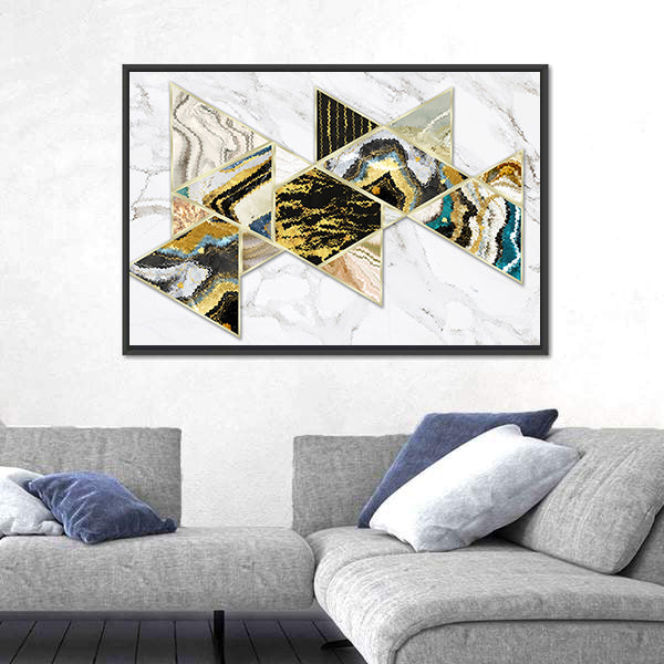 Gold-rimmed Geometric Geode on White Marble Canvas Wall Art