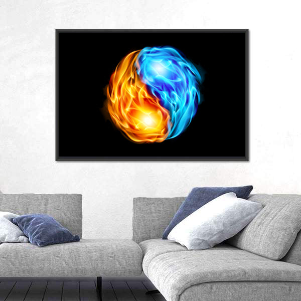 Yin Yang Symbol with Fire and Ice Canvas Wall Art