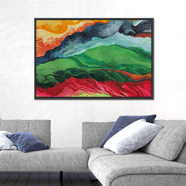 Vintage African Fabric Abstract Landscape Canvas Wall Art