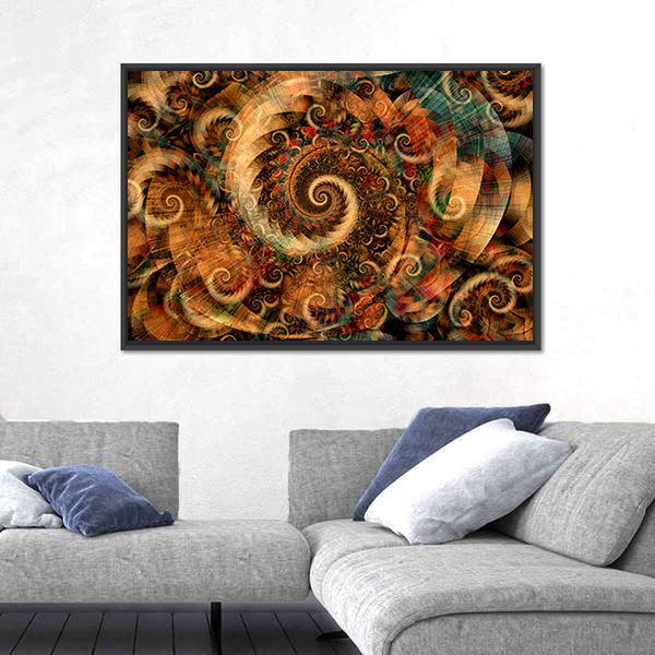 Fractal Spiral Swirls in Warm Earth Tones Canvas Wall Art