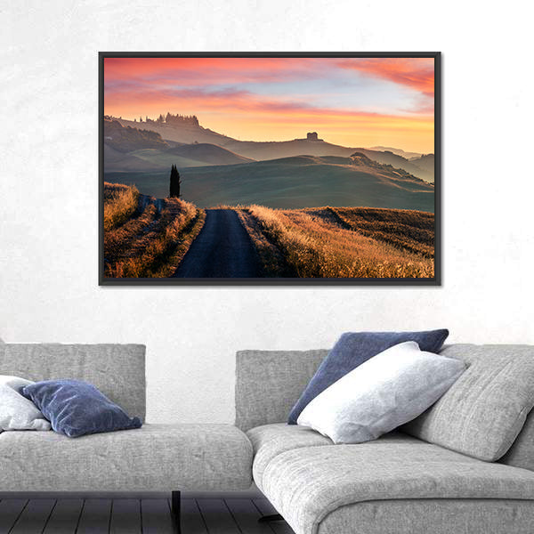 Sunrise Of Italian Countryside Canvas Wall Art