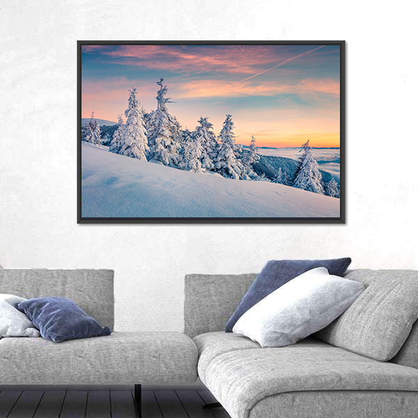 Winter Sunset In Carpathians Ukraine Canvas Wall Art