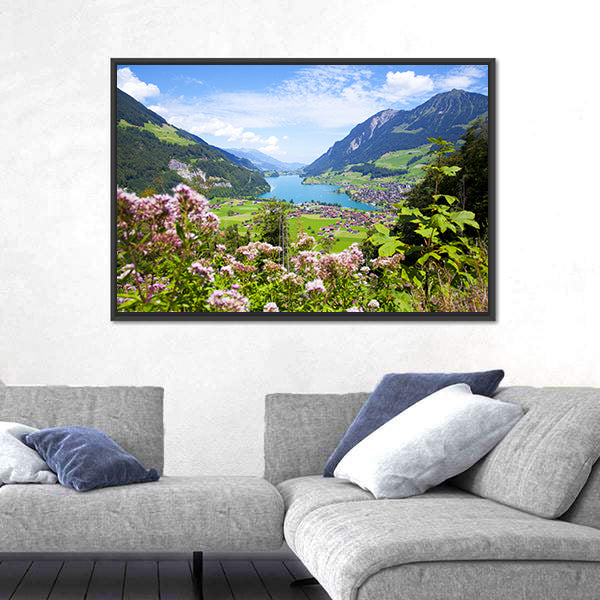 Summer Landscape In Lungern Village Canvas Wall Art