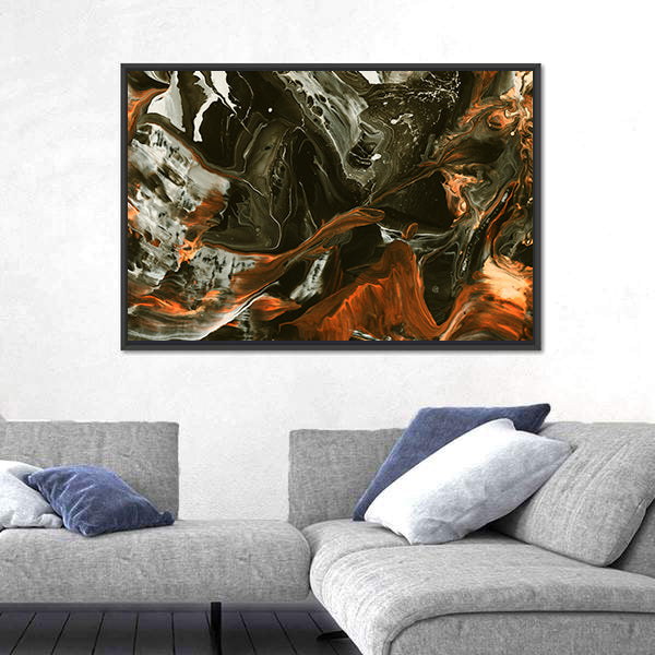 Black and Burnt Orange Marbled Abstract Canvas Wall Art